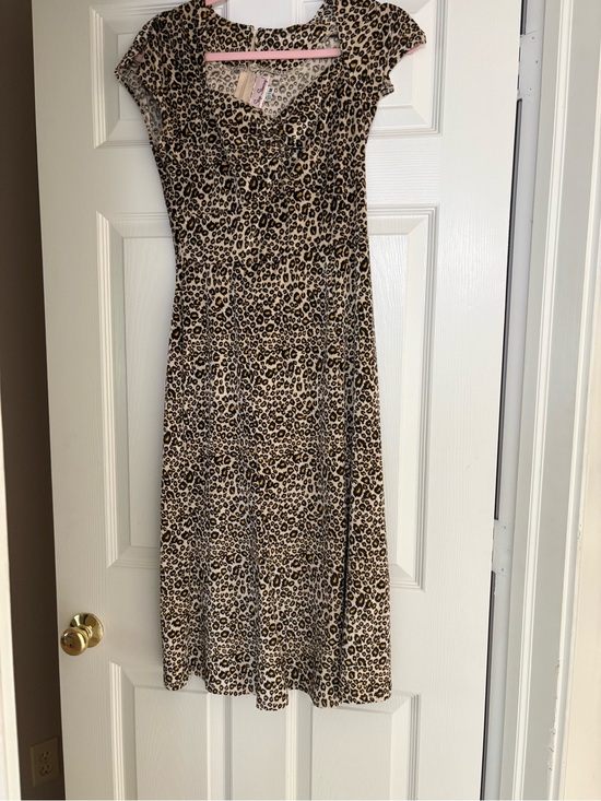 Stop Staring Dresses & Skirts - Stop Staring Beige and Black Leopard Print Cap Sleeve Midi Dress